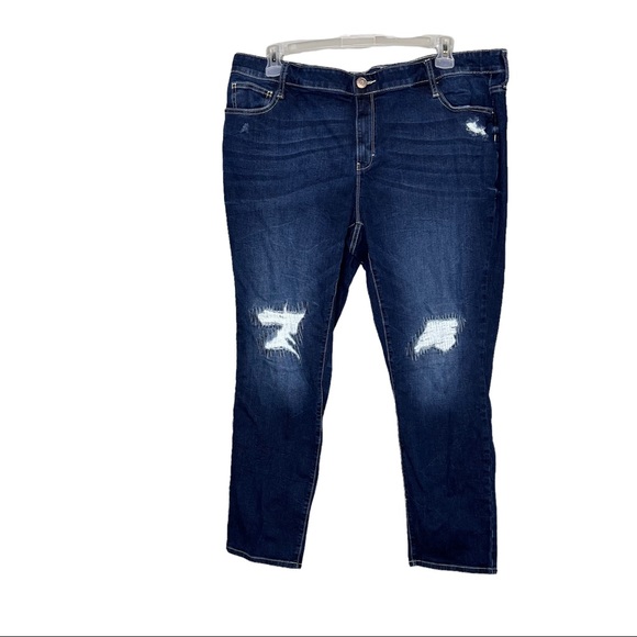 Boutique + Denim - Distressed Dark Wash Boyfriend Jeans